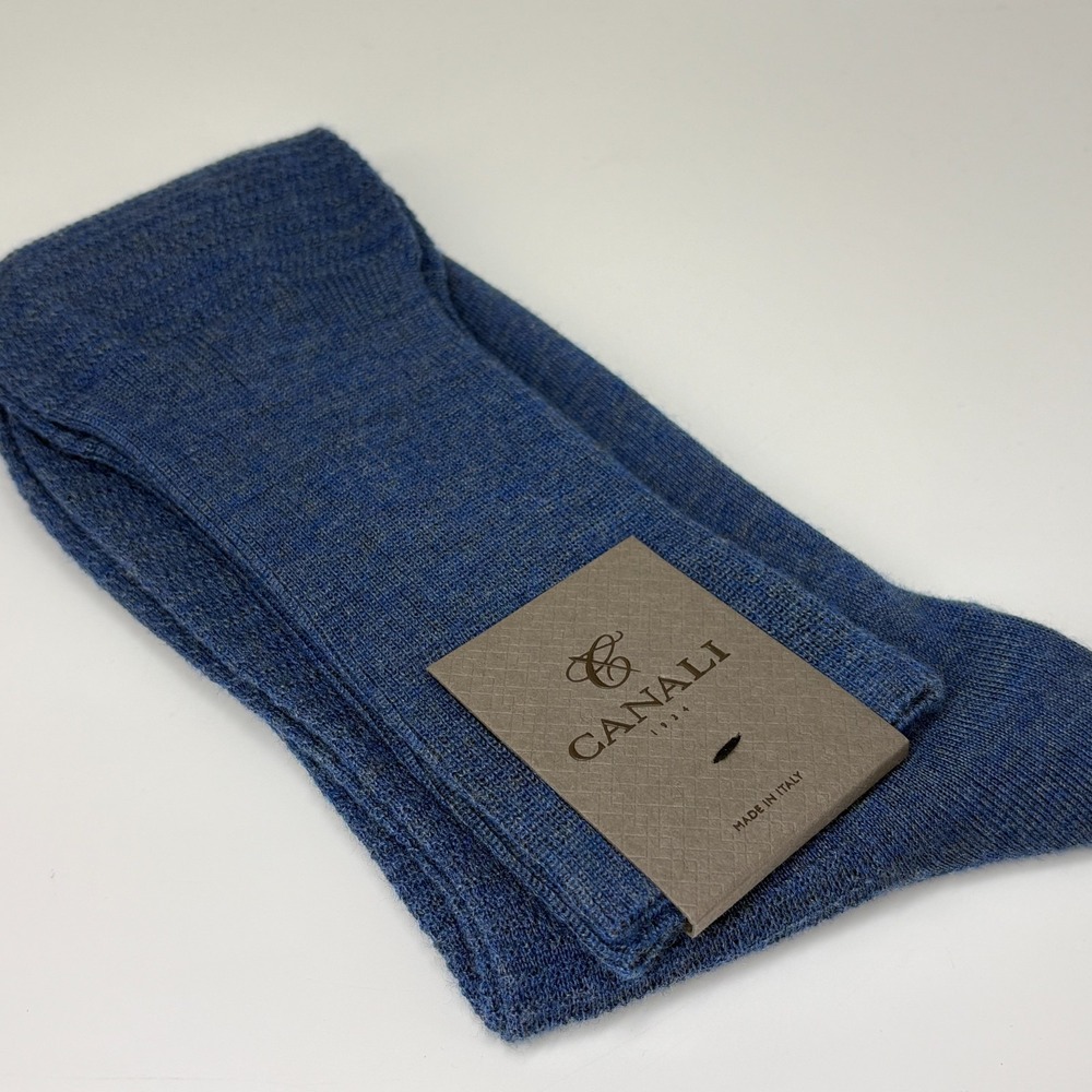 NWT Canali Cashmere Silk Dress Socks Heather Blue Made Italy Size 11.5
